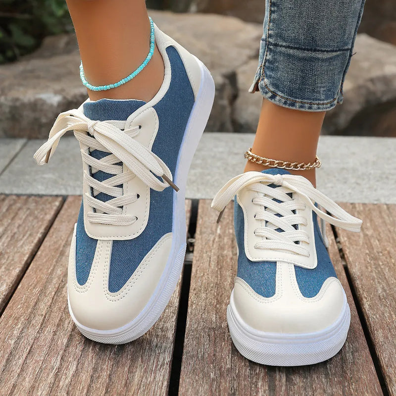 Contrast Round Toe Lace Up Sneakers