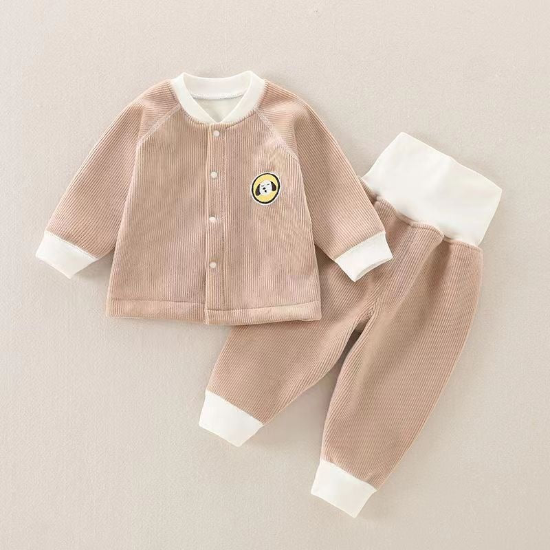Children's Autumn And Winter Warm Suit Baby Spring And Autumn Plus Fleece Outer Wear Tops Pants Men And Women Baby Two Sets