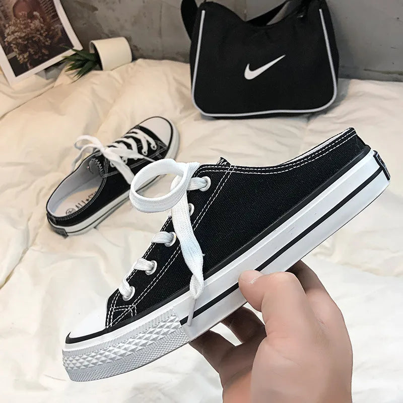 Round Toe Lace-Up Canvas Sneakers