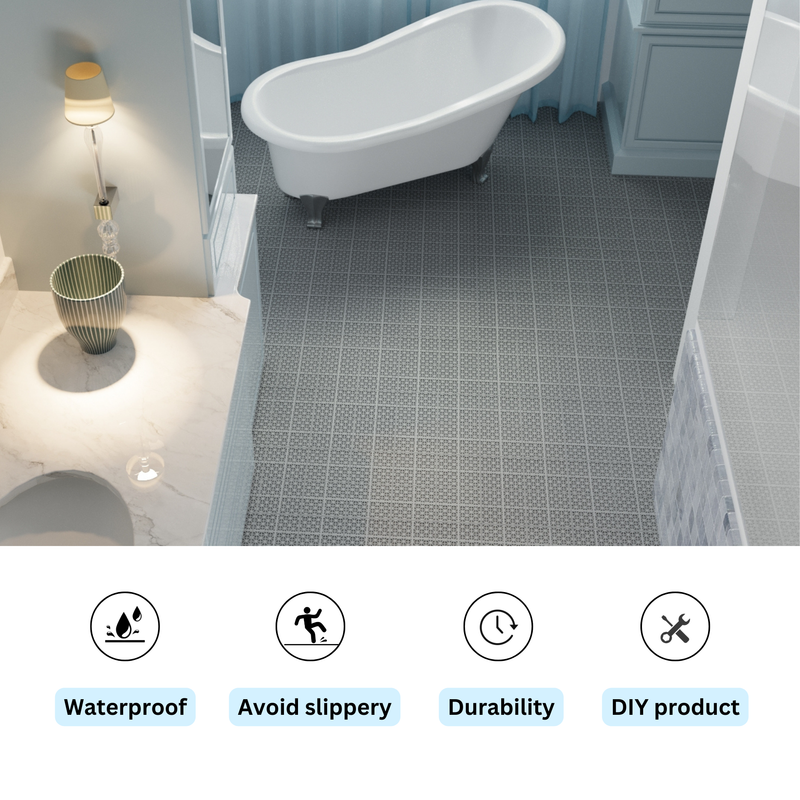 12 x 12 inch gray interlocking deck tiles, plastic waterproof, weighing up to 6613 pounds, with a rose pattern pack of 12