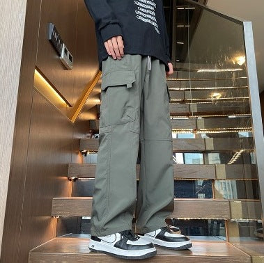 Military green work pants for men with multiple pockets