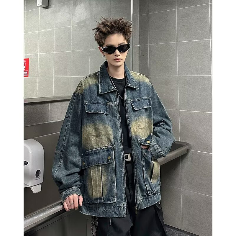 Multi pocket denim jacket for men in spring
