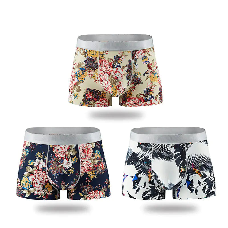 Breathable Ice Silk Men's Boxer Briefs with Print