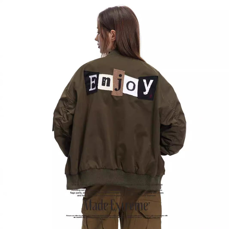 Patch Embroidery Flight Jacket  Casual Outerwear for Men and Women