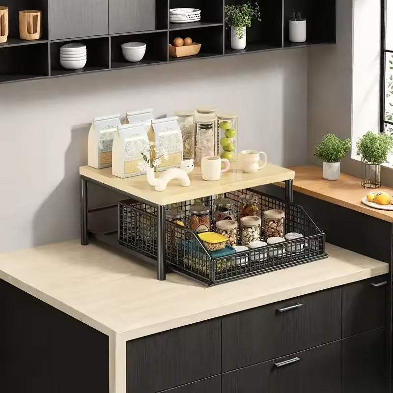 Modern Kitchen Microwave Shelf – Space-Saving Countertop Storage for Appliances, Elegant Design