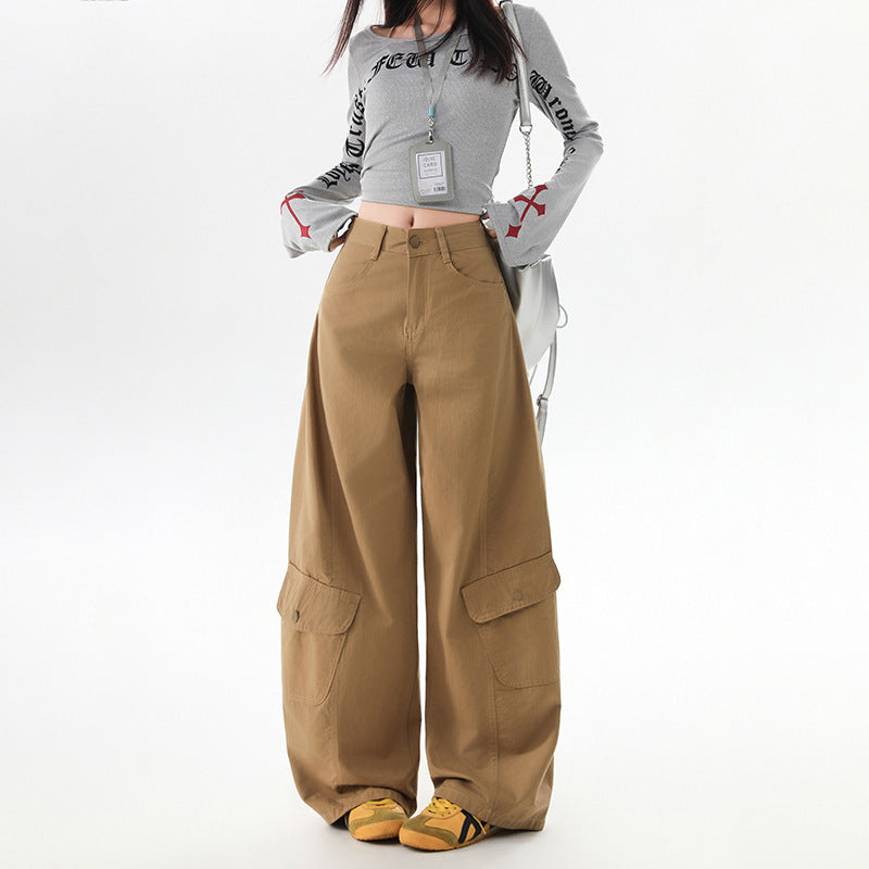 High-Waisted Straight Leg Cargo Pants for Women,Loose Fit Wide Leg Casual Trousers for Plus Size