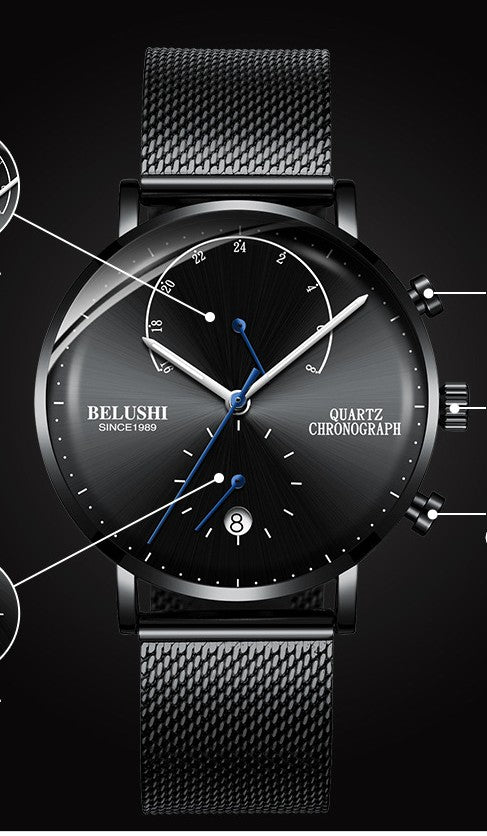 Men's Quartz Watch with Leather Strap