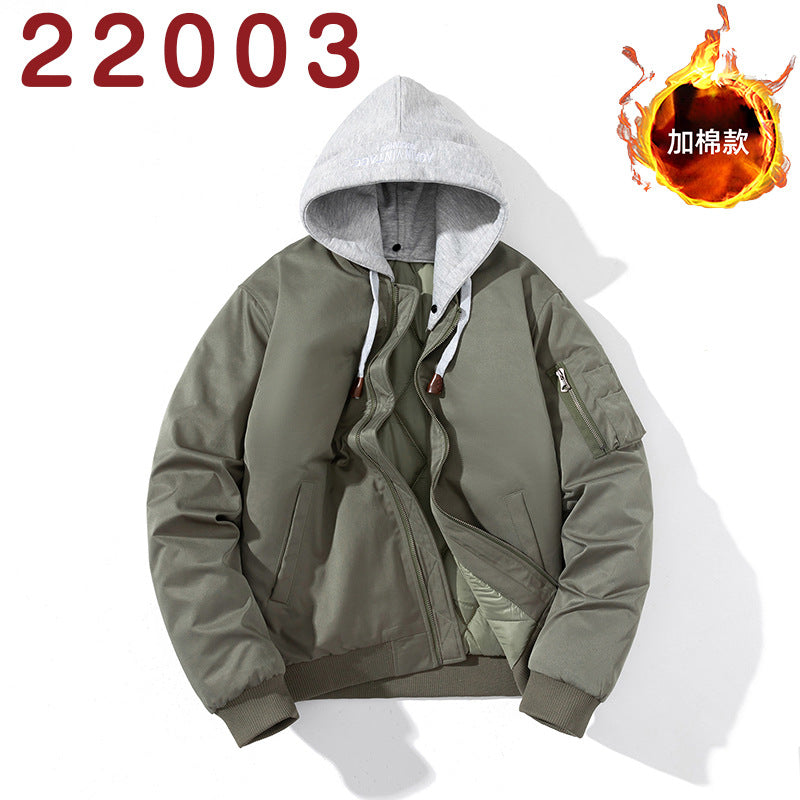 Baseball Jacket Men Simple Popular Cotton-Padded Large Solid Color Outerwear Pilot Jacket Men