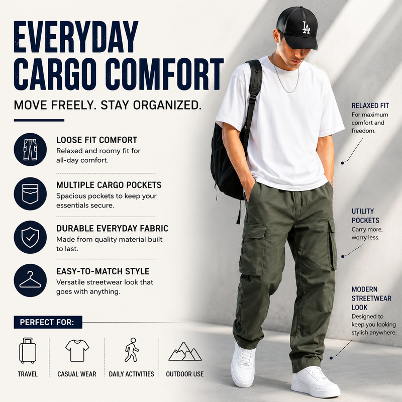 Men’s Loose Fit Cargo Pants – Casual Streetwear Tactical Trousers
