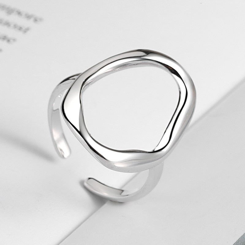 Minimalist Irregular Hollow Ellipse Gold Silver Color Geometric Ring For Women Open Rings S-R711