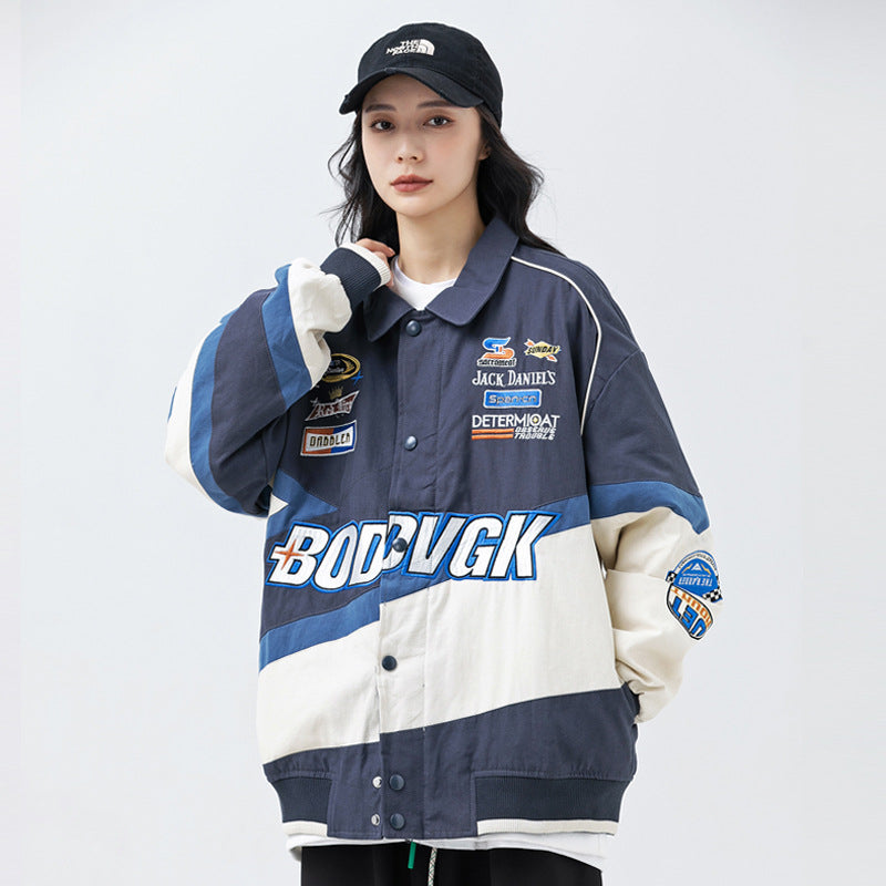 Color-Blocked Spliced Turn-Down Collar Jacket for Men and Women