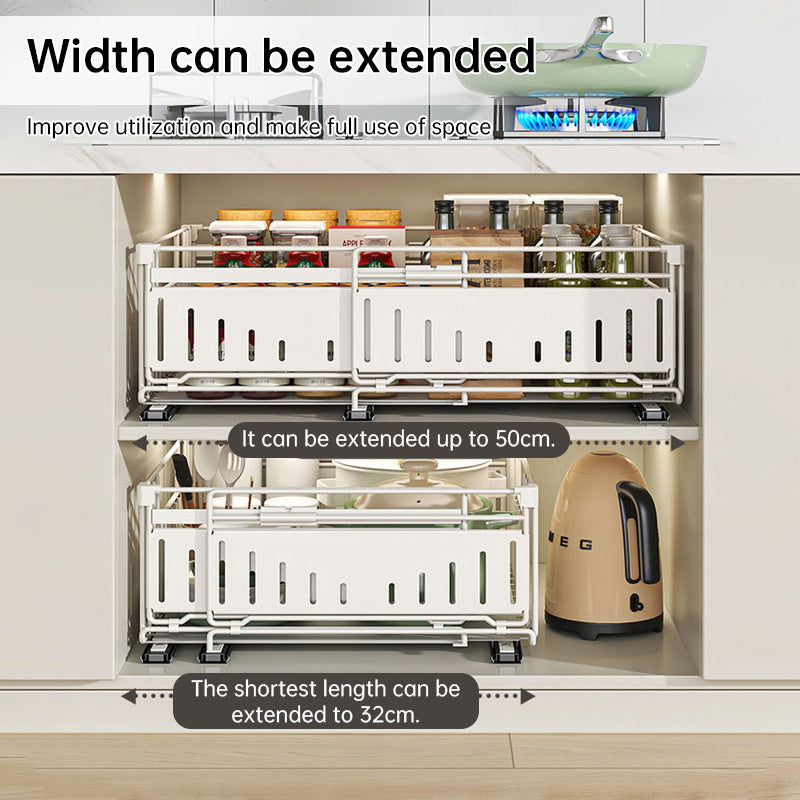 Telescopic Kitchen Drawer Organizer, Adjustable Slide-Out Storage Rack (33-49cm)