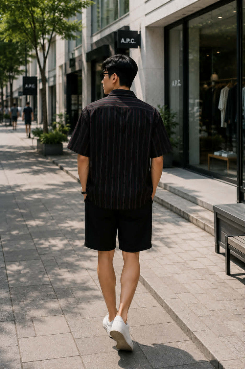 Men’s Retro Striped Loose Fit Short Sleeve Casual Shirt