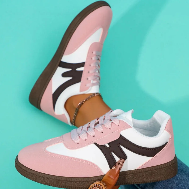Lace Up Contrast Round Toe Flat Sneakers