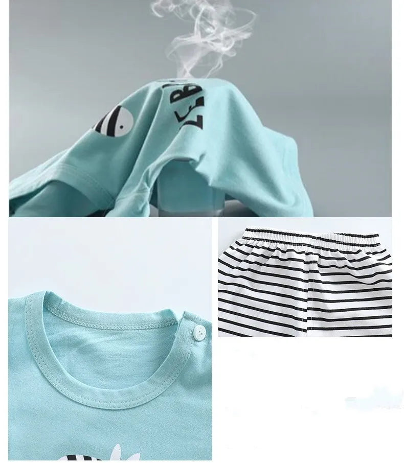 Set Pajamas Summer Kids Baby Boys Girls Cotton Casual Tracksuit Cartoon Dinosaur Clothes Suit