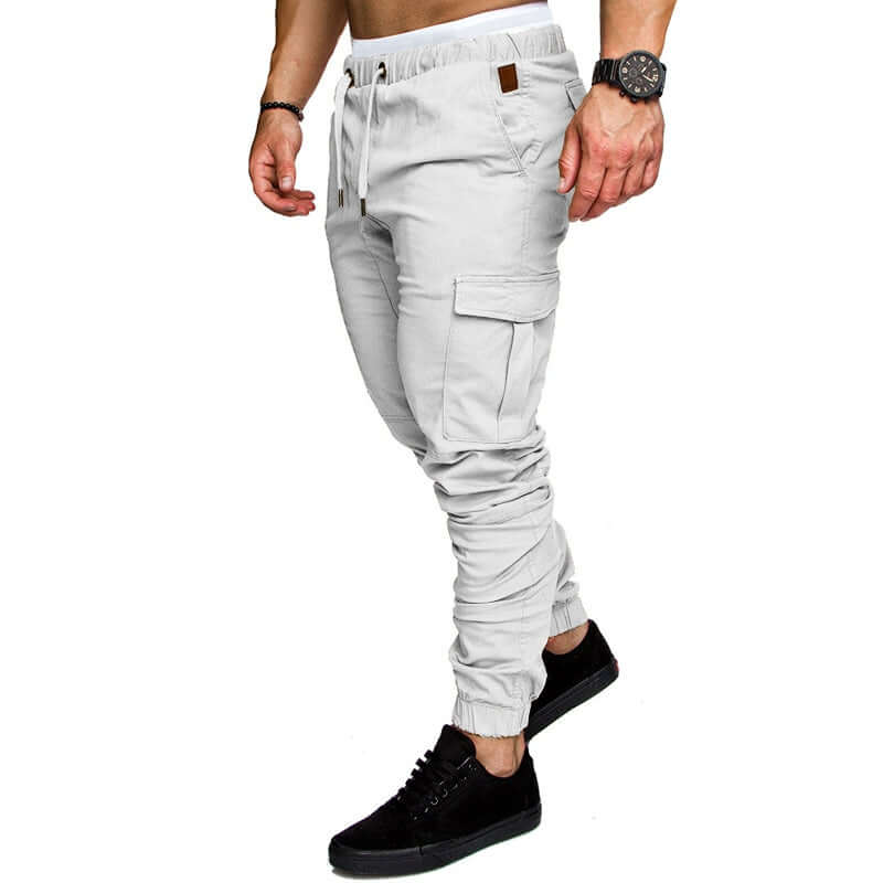 slim fir cargo joggers for men in light gray color, featuring a stylish design and comfortable fit.