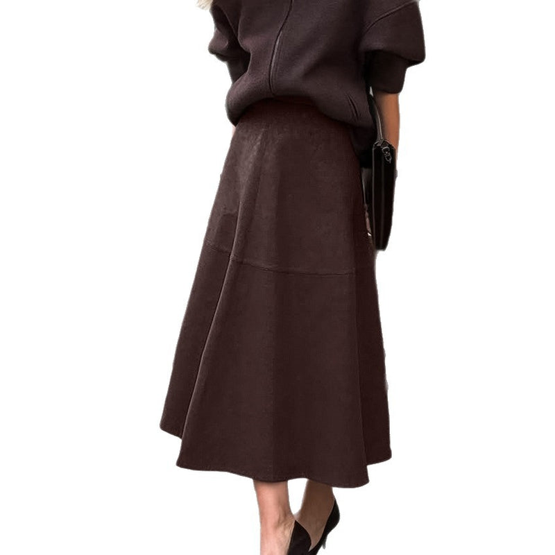 Retro casual brown loose high waisted skirt