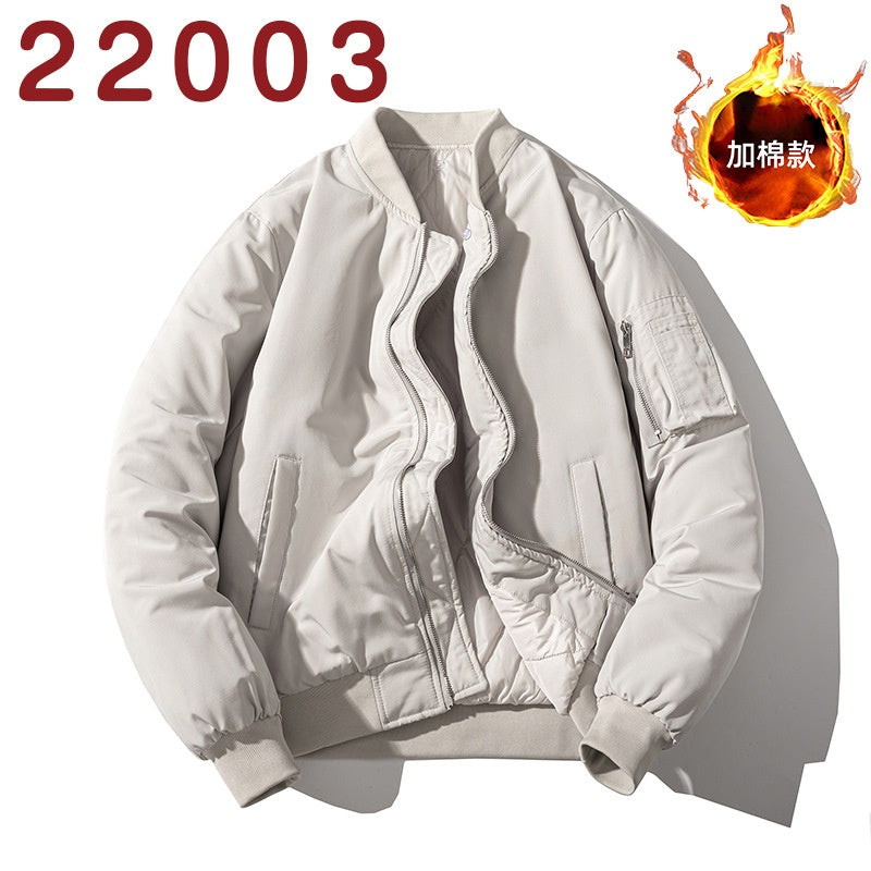 Baseball Jacket Men Simple Popular Cotton-Padded Large Solid Color Outerwear Pilot Jacket Men