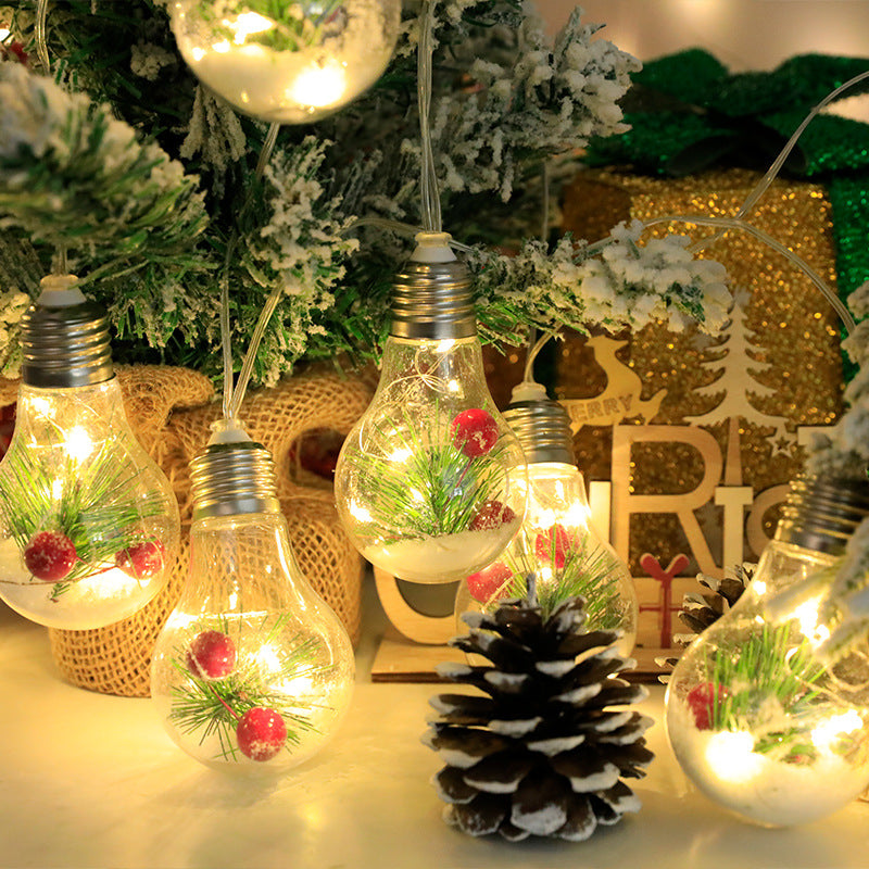 Christmas Ball Bubble Lamp Pine Needle Red Fruit Snowflake Decoration Christmas Tree Pendant Decorative Lamp Copper Wire Lamp