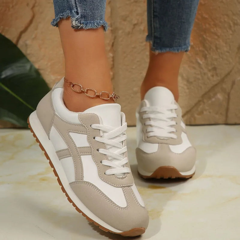 Contrast Lace Up Round Toe Sneakers