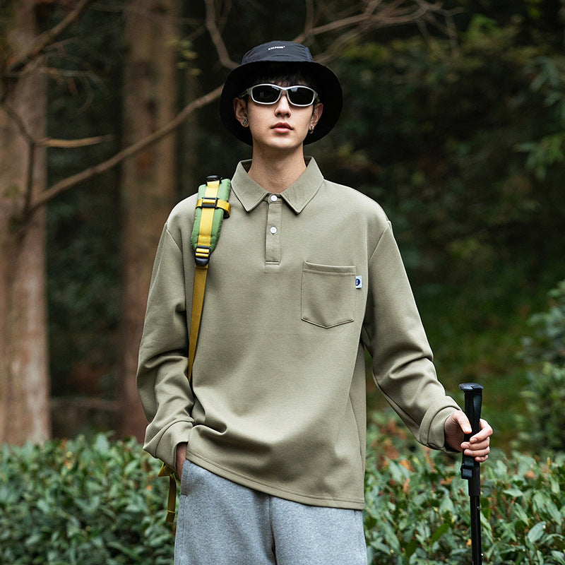 Beaded cotton loose casual pocket T-shirt for men