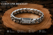 925 Silver Cuban Link Bracelet for Men in Vintage Thai Style with detailed engraving and durable clasp.