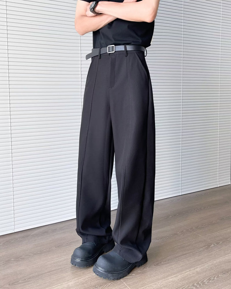 Black straight leg hanging sensation trousers for men