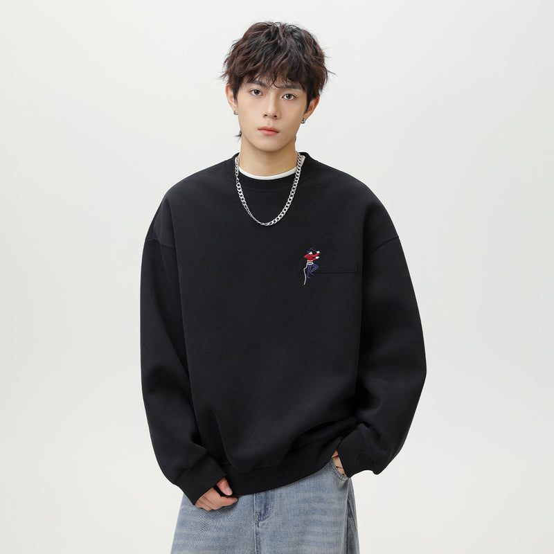 Embroidered round neck sweatshirt for men