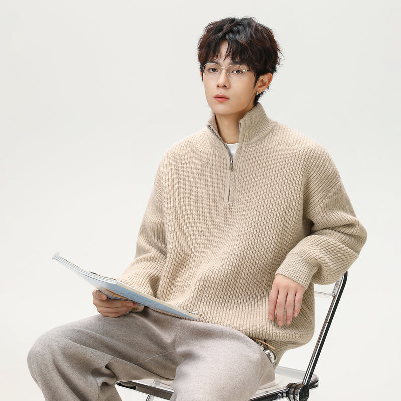 Half zip stand up collar sweater for men