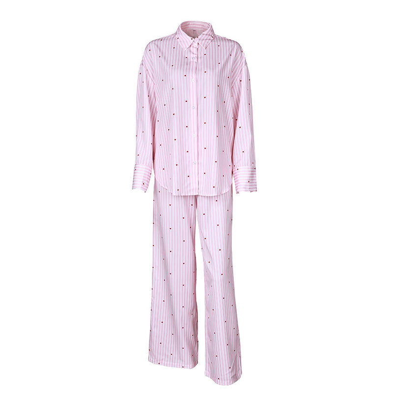 Comfortable Casual Home Wear Outwear New Fashion Long Sleeve Long Pants Set Women Stripe Set Pajamas