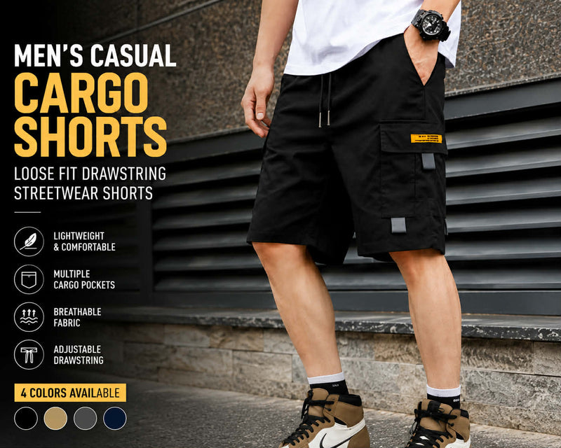 Men’s Loose Fit Cargo Shorts Casual Straight Leg Beach Pants