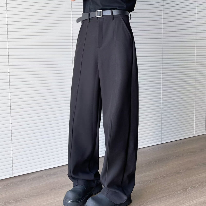 Black straight leg hanging sensation trousers for men