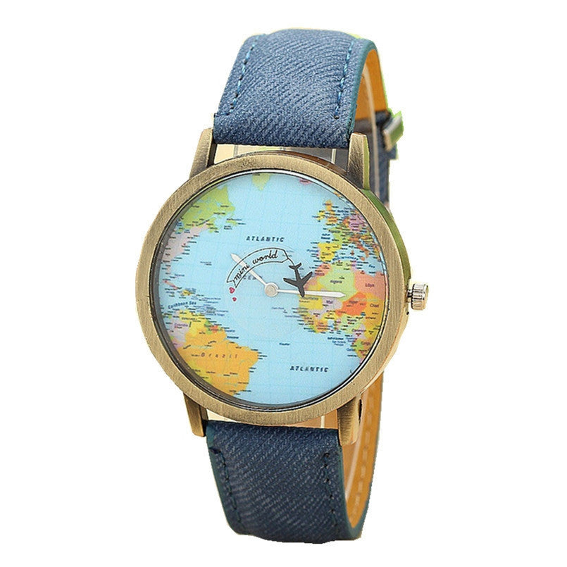 Global Travel Map Watch – Stylish Unisex Quartz World Time Dial — JUNO ...
