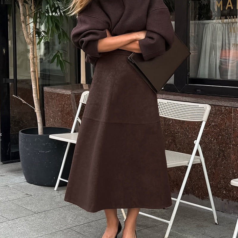 Retro casual brown loose high waisted skirt