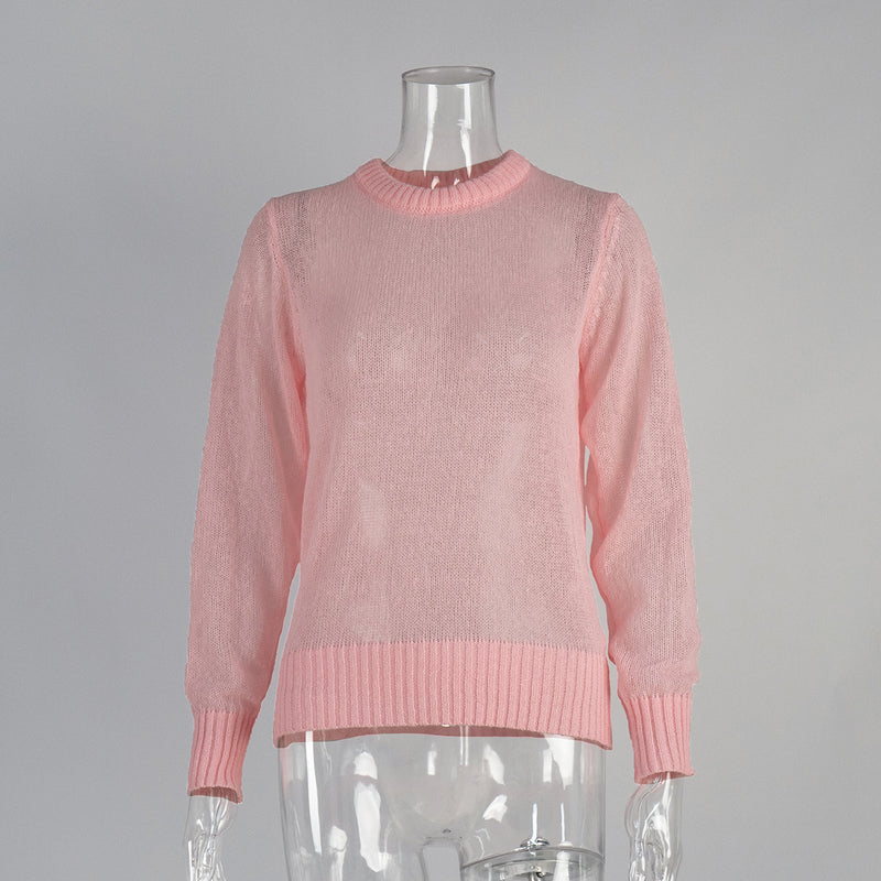 Knitted base semi transparent sweater for women