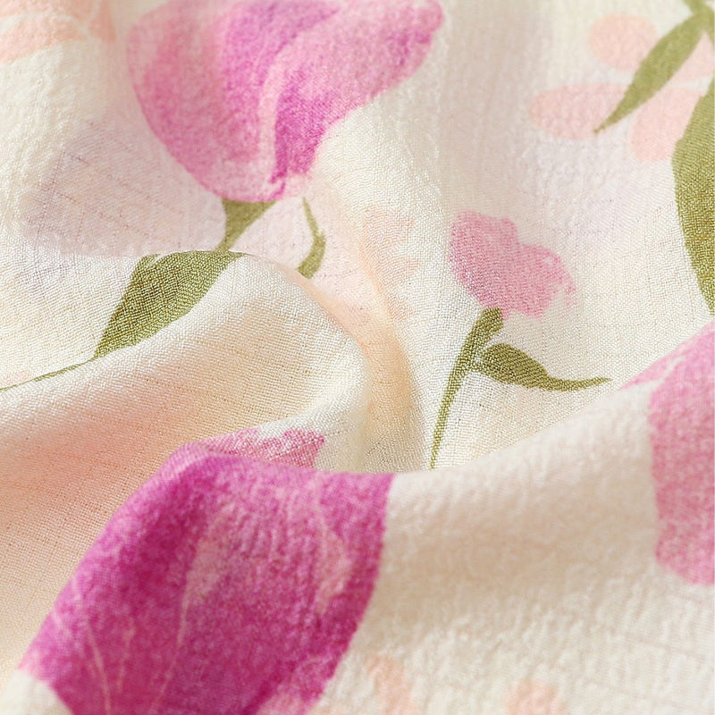 Purple Chrysanthemum Pleated Pajamas for Women, Bubble Crepe Sleepwear