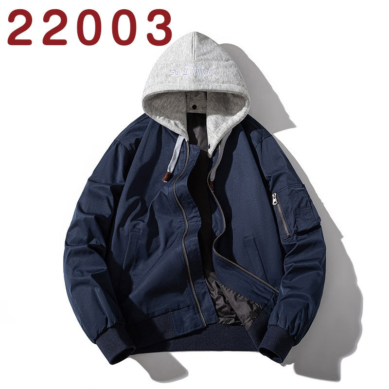 Baseball Jacket Men Simple Popular Cotton-Padded Large Solid Color Outerwear Pilot Jacket Men