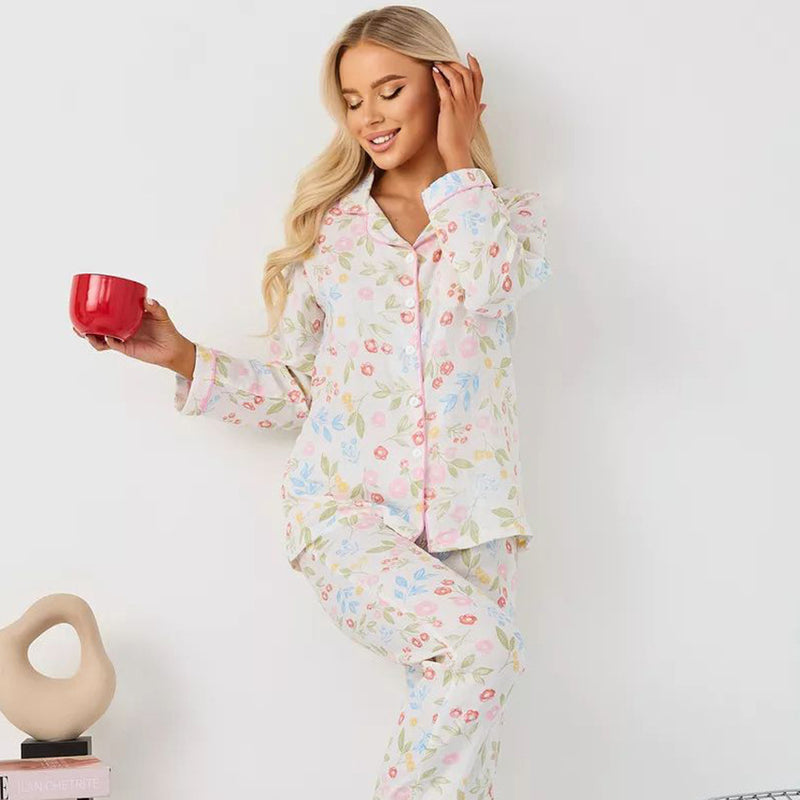 Loose Casual Ice Silk Pajamas for Women, Imitation Silk Floral Print Open Front Home Wear