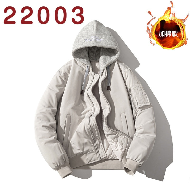 Baseball Jacket Men Simple Popular Cotton-Padded Large Solid Color Outerwear Pilot Jacket Men