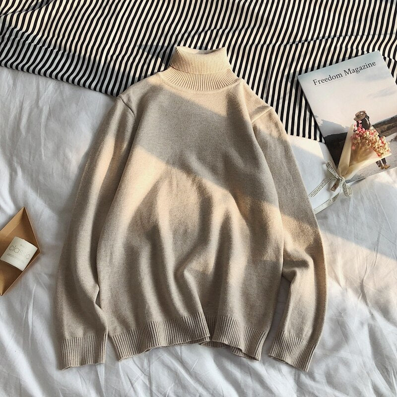 Male Sweater Men's Winter Pullover Turtle Neck  Jumper White Mens Knitwear Pull Homme Turtleneck Sweater Christmas Cotton black