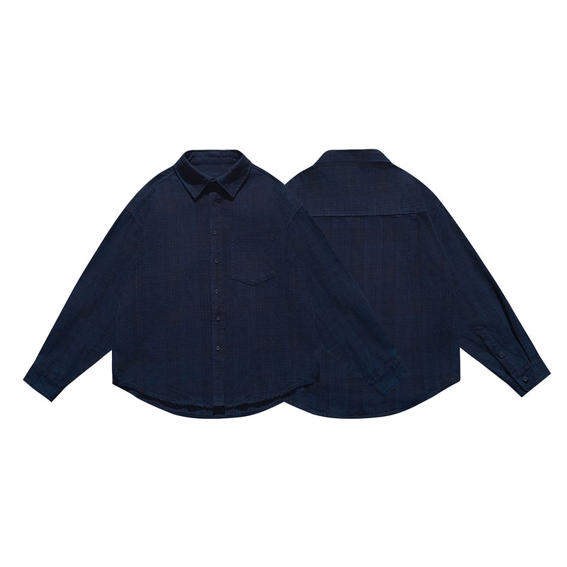 Plaid Patch Pocket Shirt Men Long Sleeve Loose Thick Shirt