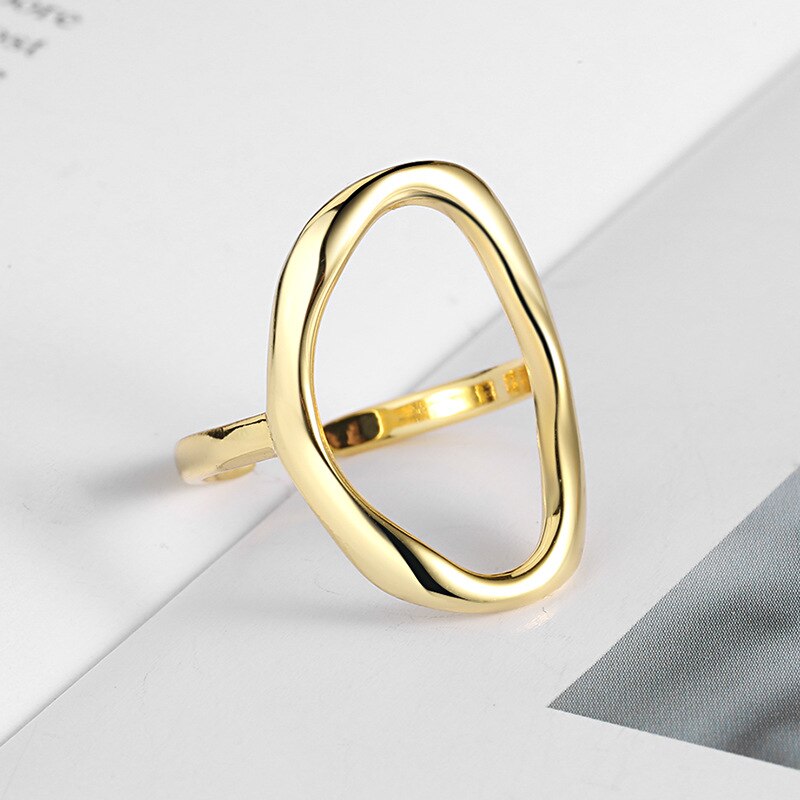 Minimalist Irregular Hollow Ellipse Gold Silver Color Geometric Ring For Women Open Rings S-R711