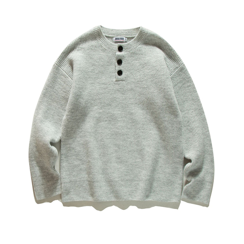 Henley Neck Sweater for Men, Lazy Style High-End Crewneck Knitwear