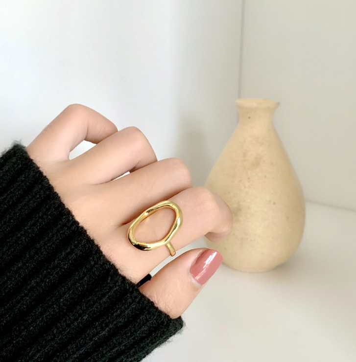 Minimalist Irregular Hollow Ellipse Gold Silver Color Geometric Ring For Women Open Rings S-R711