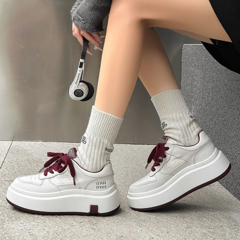 Lace Up Round Toe Platform Sneakers