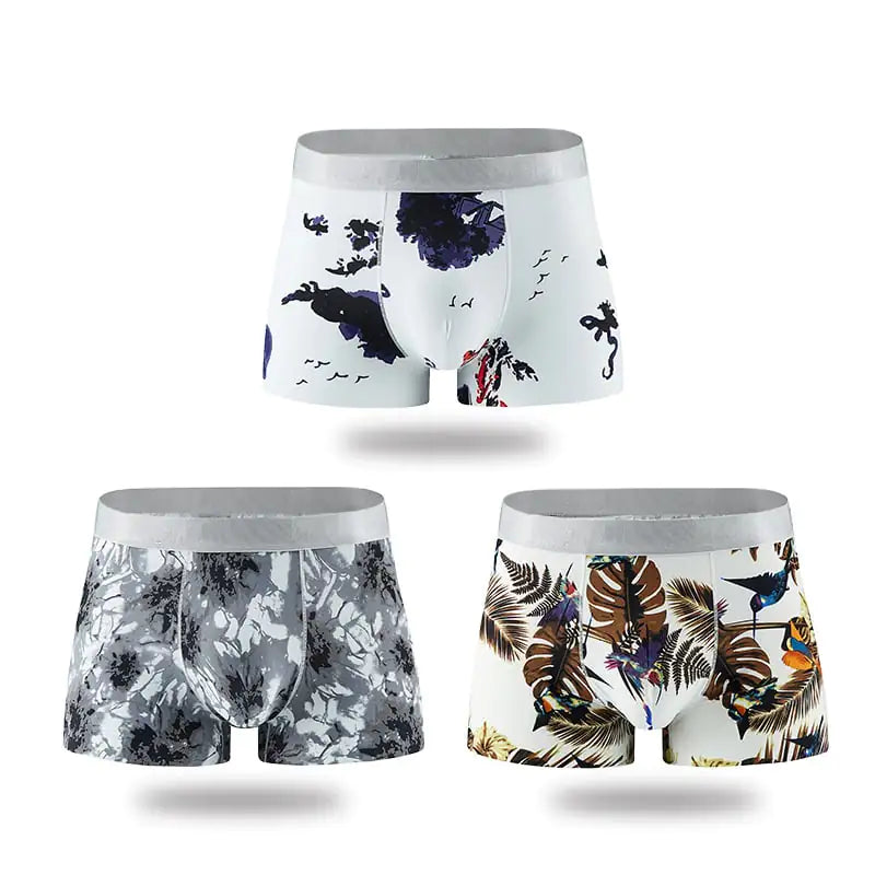 Breathable Ice Silk Men's Boxer Briefs with Print