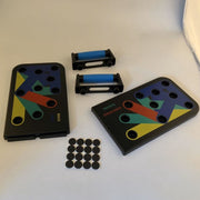 Foldable multi-color push-up board with detachable handles.
