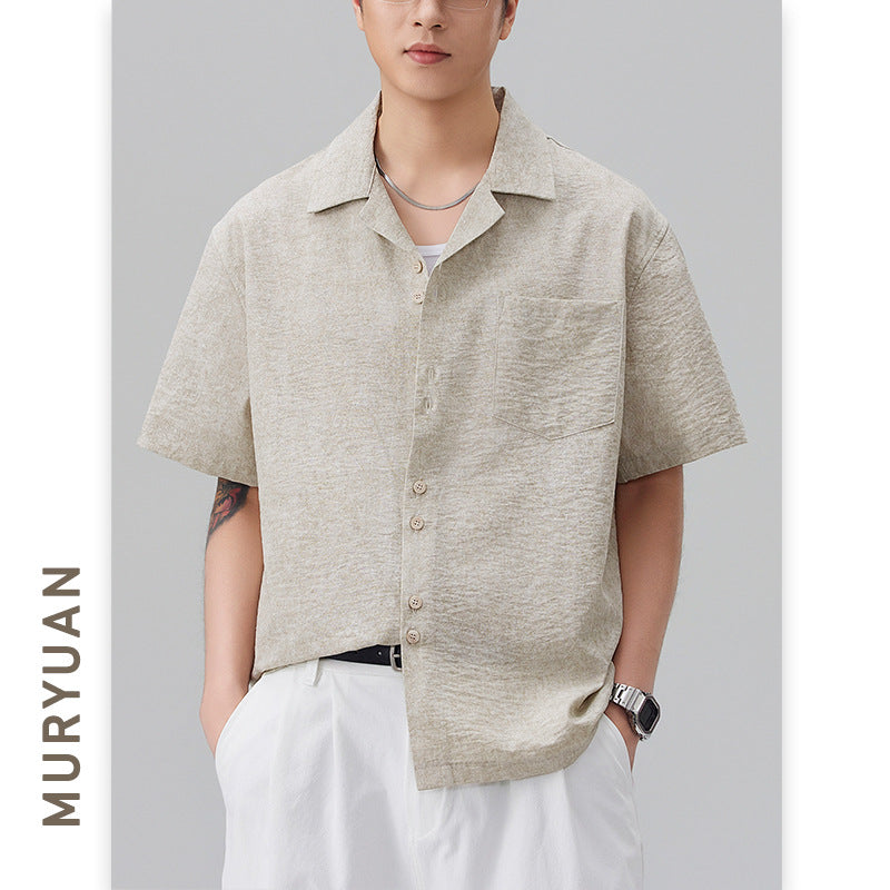 Men’s apricot relaxed fit textured summer button-up shirt