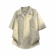 Apricot textured Cuban collar loose fit short sleeve shirt for men