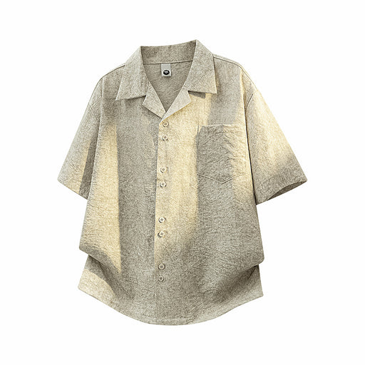 Apricot textured Cuban collar loose fit short sleeve shirt for men